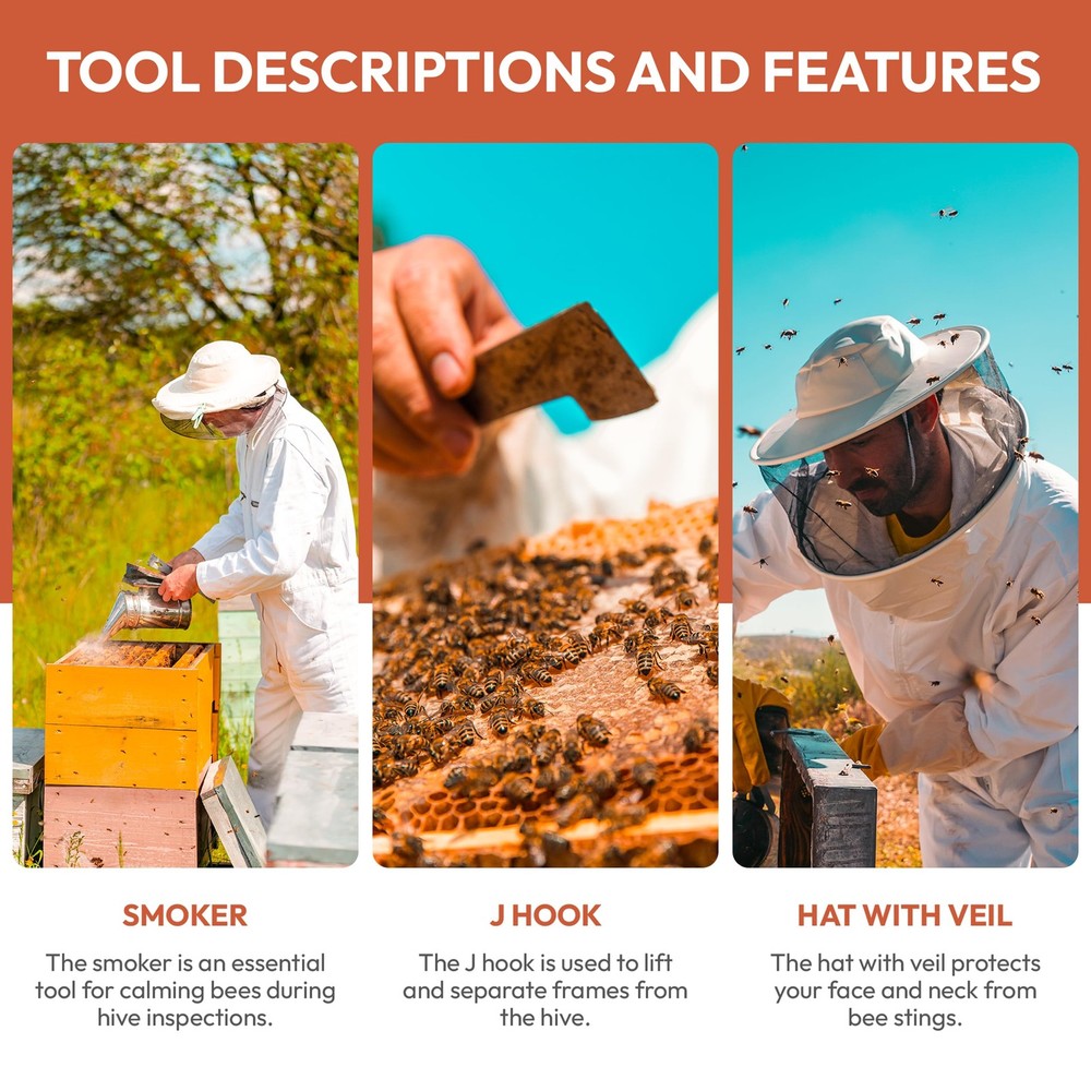 Bee Keeping Starter Kit | 11Piece Beekeeping Supplies Set | Hive Tool & Stain...