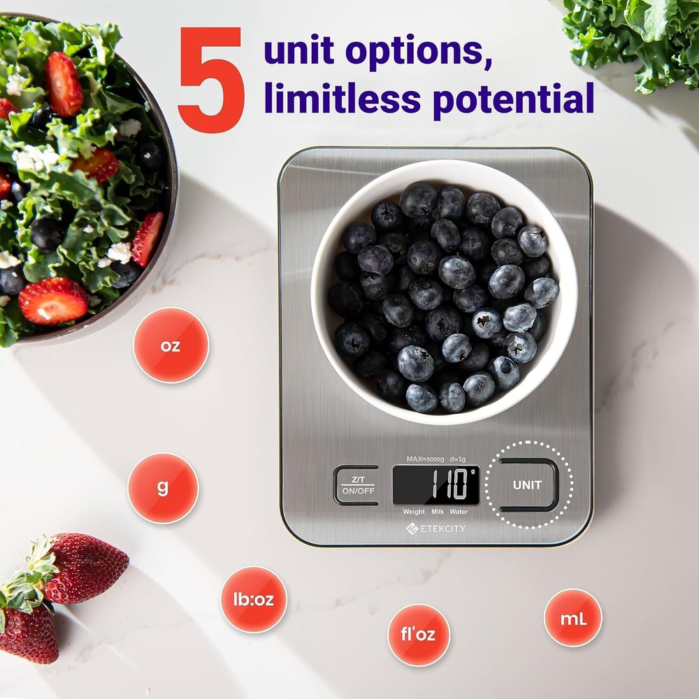 Precision Digital Kitchen Scale - Stainless Steel, 11lbs Capacity, Tare Feature