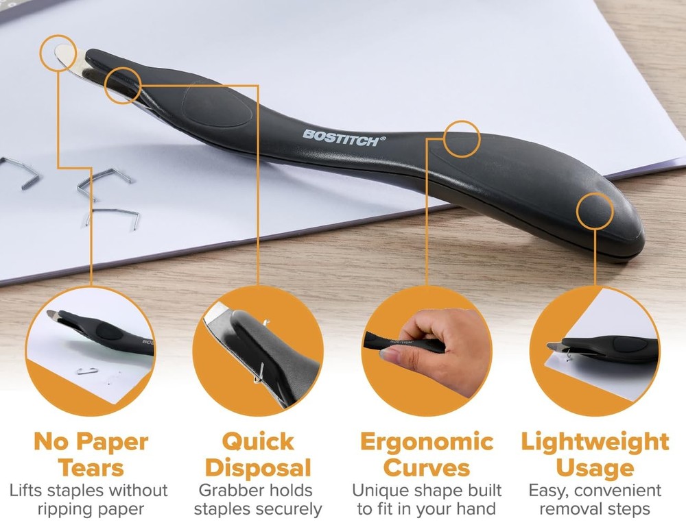 Bostitch Office Easy Staple Remover, Magnetic Tip, 3-Pack 3 Pack, Black