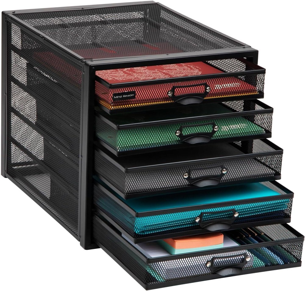 Mind Reader File Storage Drawers, Desk Organizer, Black 5 Drawer