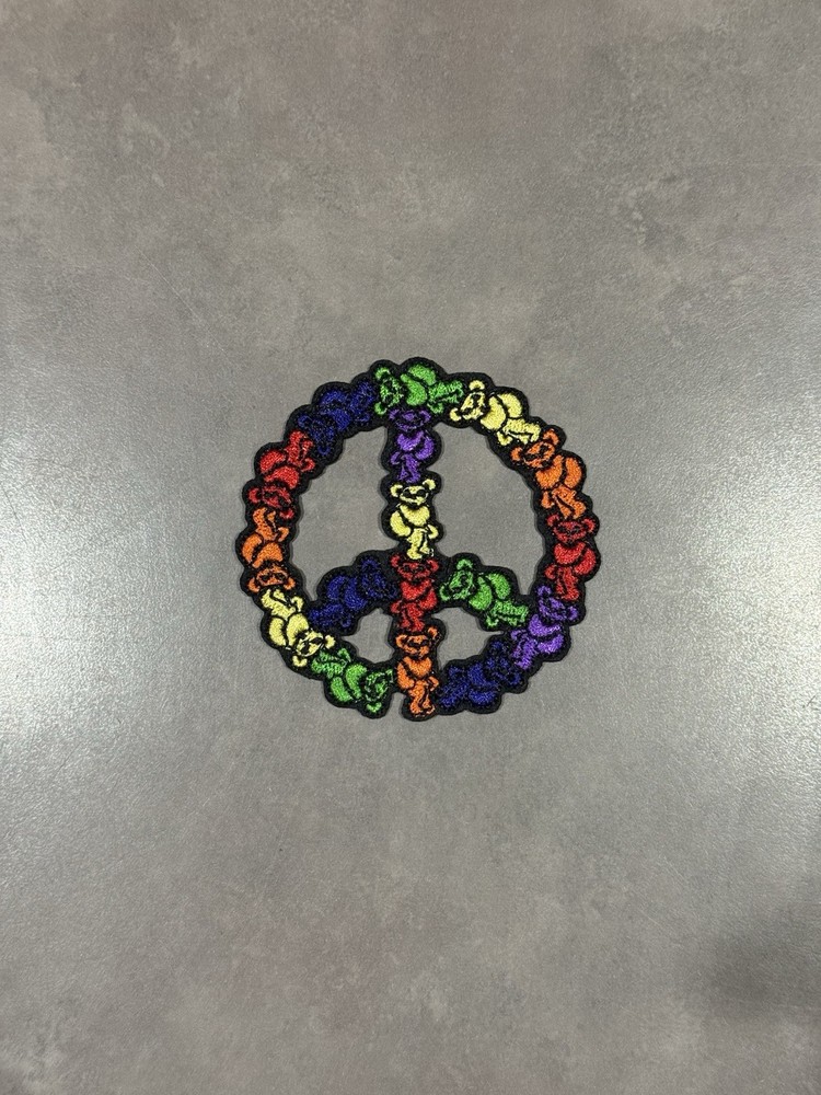 Grateful Dead Iron On Patch Embroidered Dancing Bears Peace Symbol 3.5"