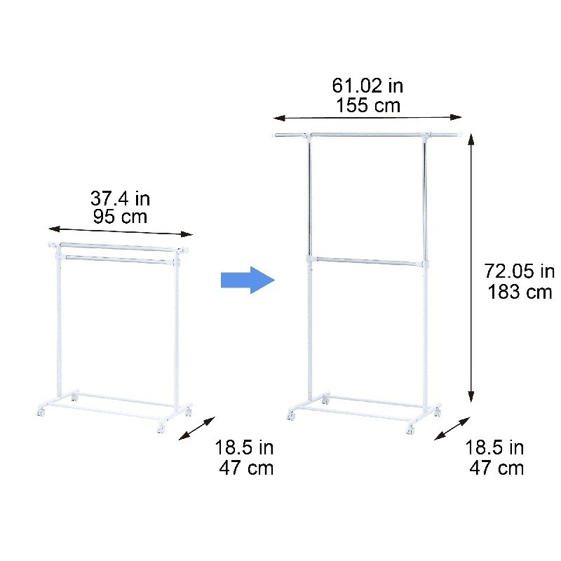 Adjustable 2-Tier Chrome Garment Rack Rolling Storage Solution W/ Wheels New