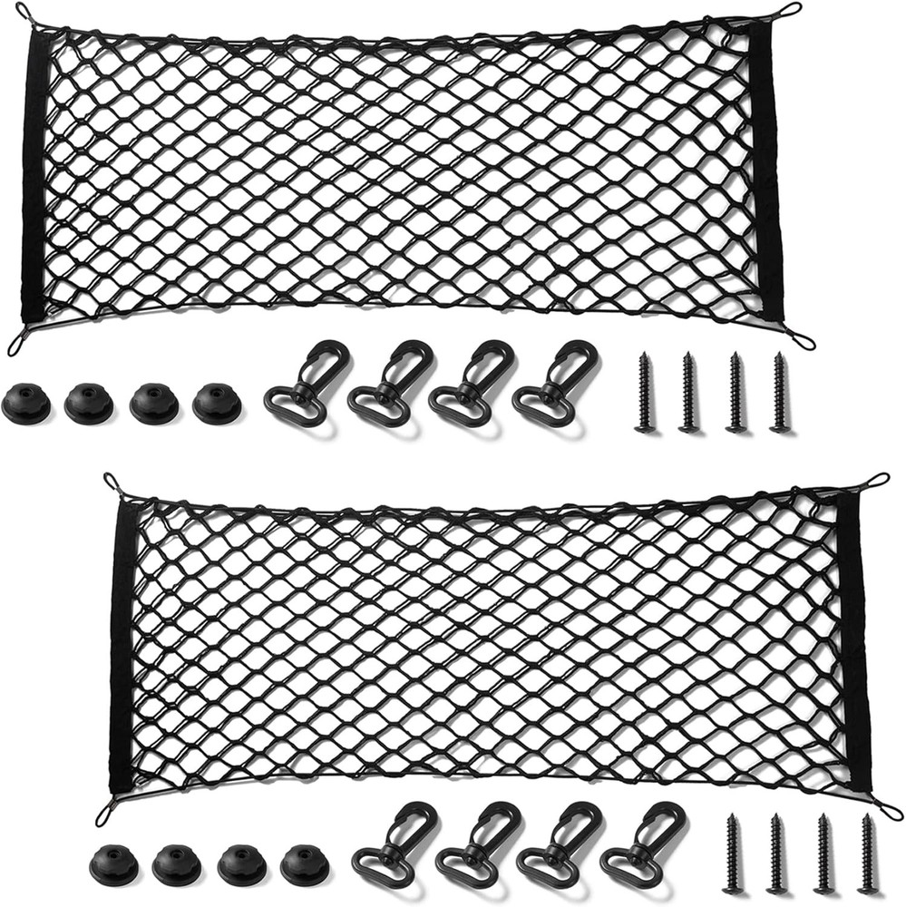 2 Packs Cargo Net Stretchable, Adjustable Elastic Trunk Storage Net with Hook