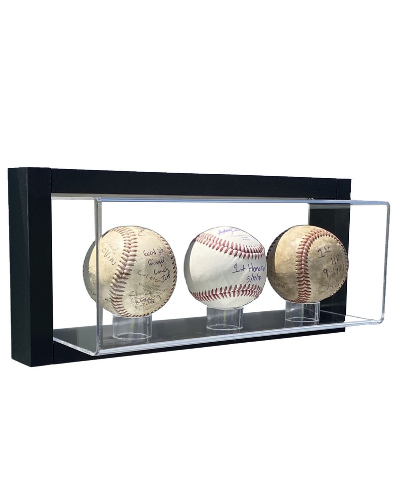Framed Acrylic Wall Mount 3 Baseball Display Case UV Protecting Secure Mount