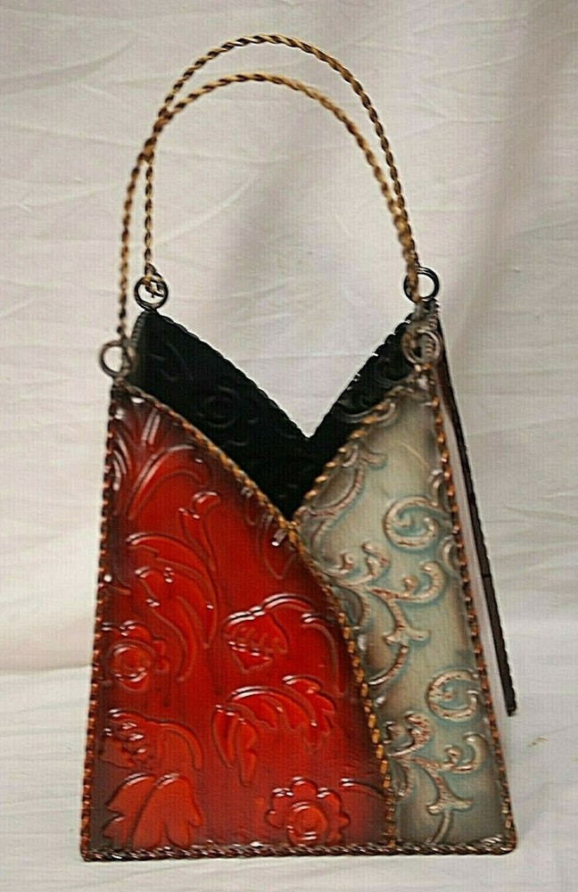 Decorative Metal Purse Shaped Table Centerpiece Floral Embossed Designs b