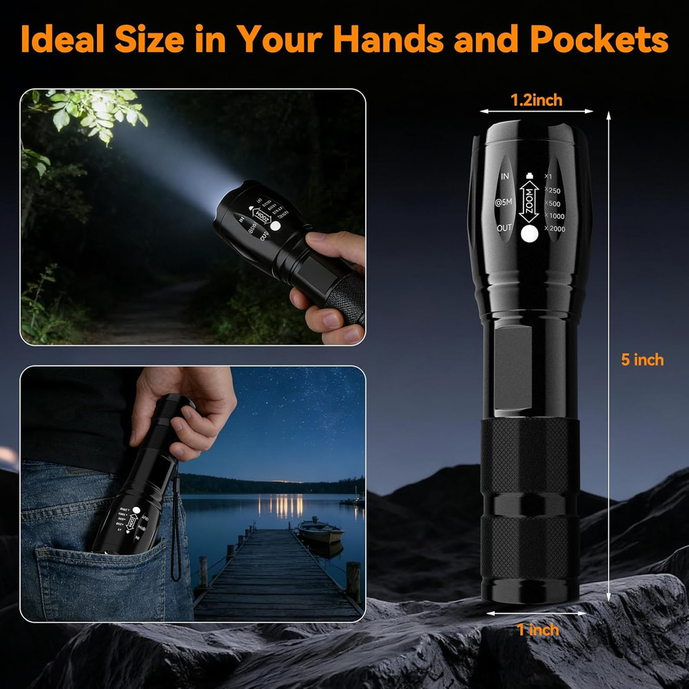 LED Flashlight 2 Pack, Small Flashlights Powerful High Lumens 5 Modes, Waterproo