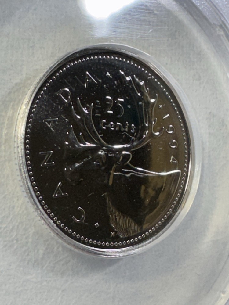1994 Canada 25 Cents Graded MS 68 by ANACS Proof Like