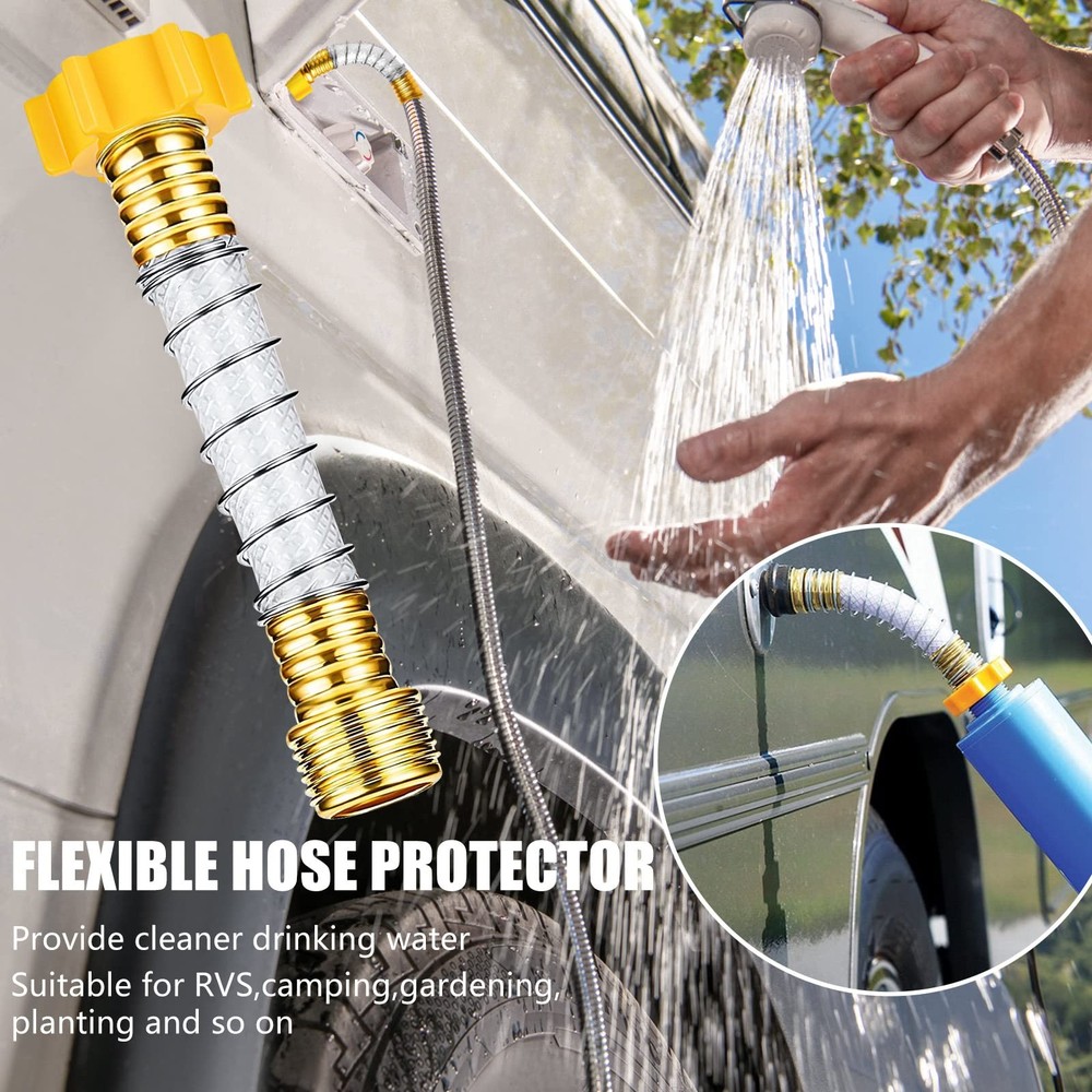 Garden Hose Protector, Flexible Extension Adapter Solid White, Yellow