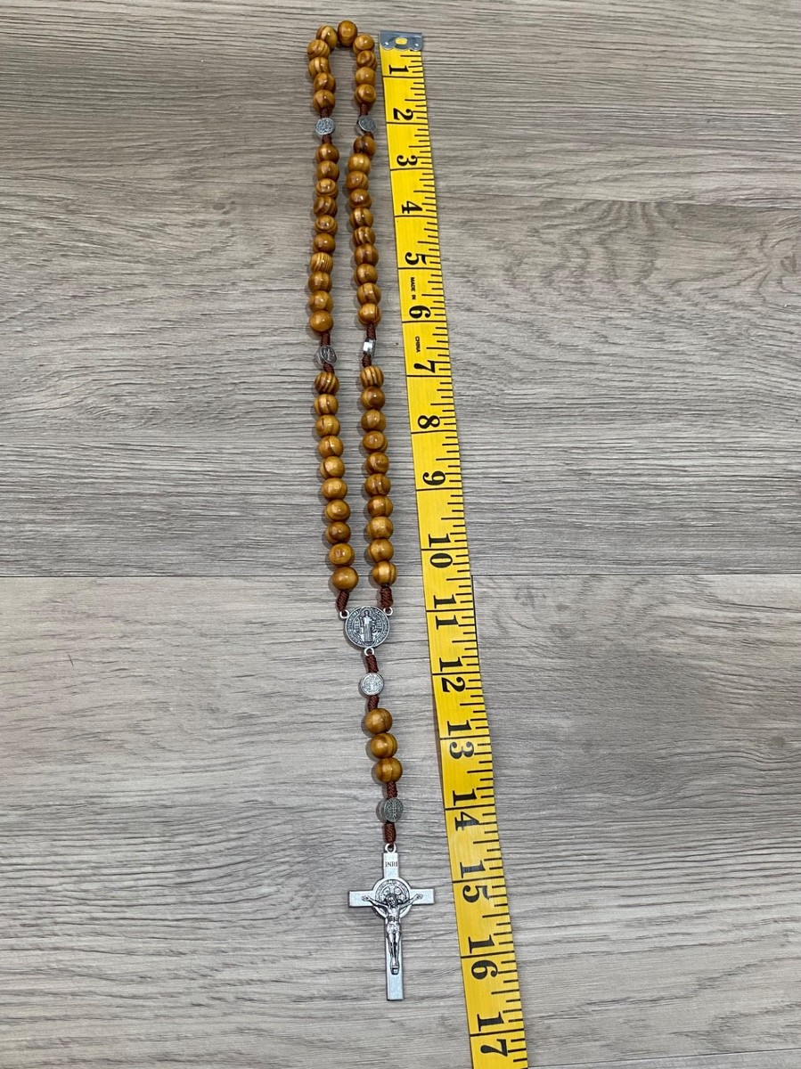 Saint St Benedict Wooden Rosary & Pouch Prayer Beads Crucifix Rosario San Benito