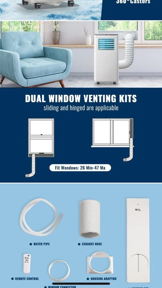 WANAI 8000 BTU Portable Air Conditioner for 250 Sq Ft with Remote