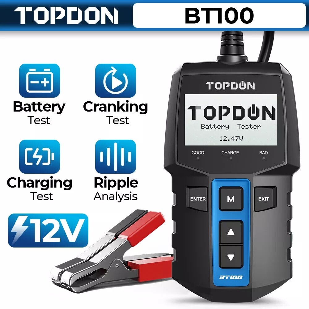 TOPDON BT100 12V Car Battery Tester Load & Charging System Analyzer 100-2000 CCA