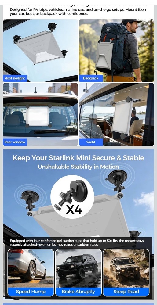 Starlink Mini Protective Case & Suction Cup Mount, White Silicone