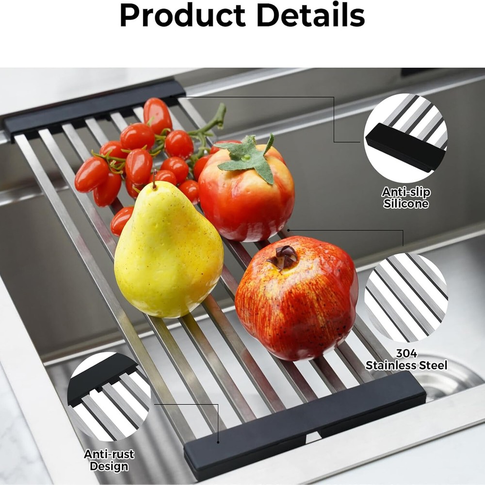 TECASA Over the Sink Drain Rack Roll Up Dish Drying Drainer Mat Multipurpose