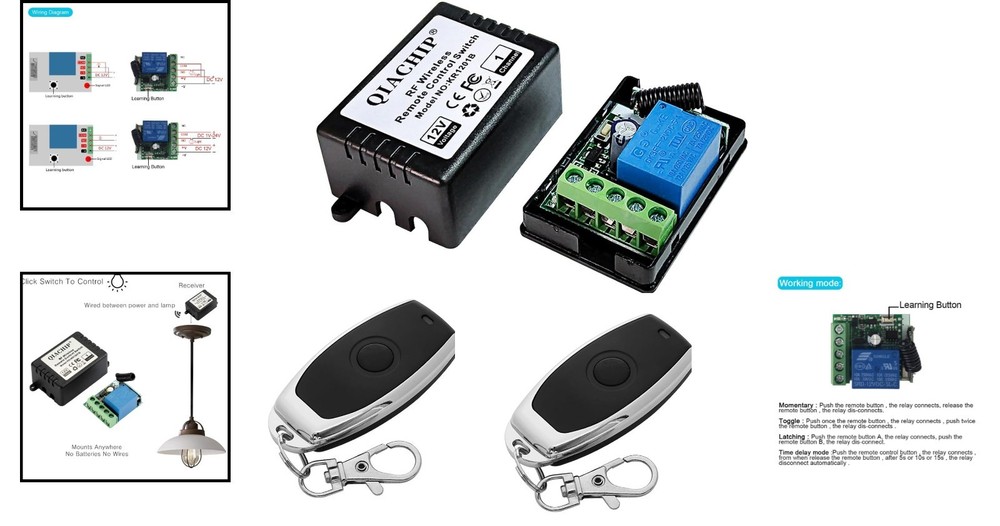 433MHz RF Wireless Light Switch Relay 12V Transmitter Receiver