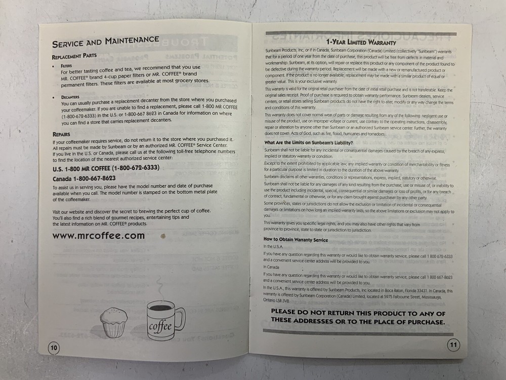 User Manual Mr Coffee Models TF4 & TF5 PreownedBookCom PreownedKitchenCom