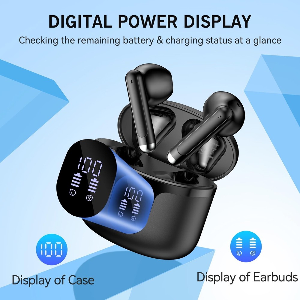 Wireless Bluetooth Earbuds with LED Display Charging Case for iPhone Android