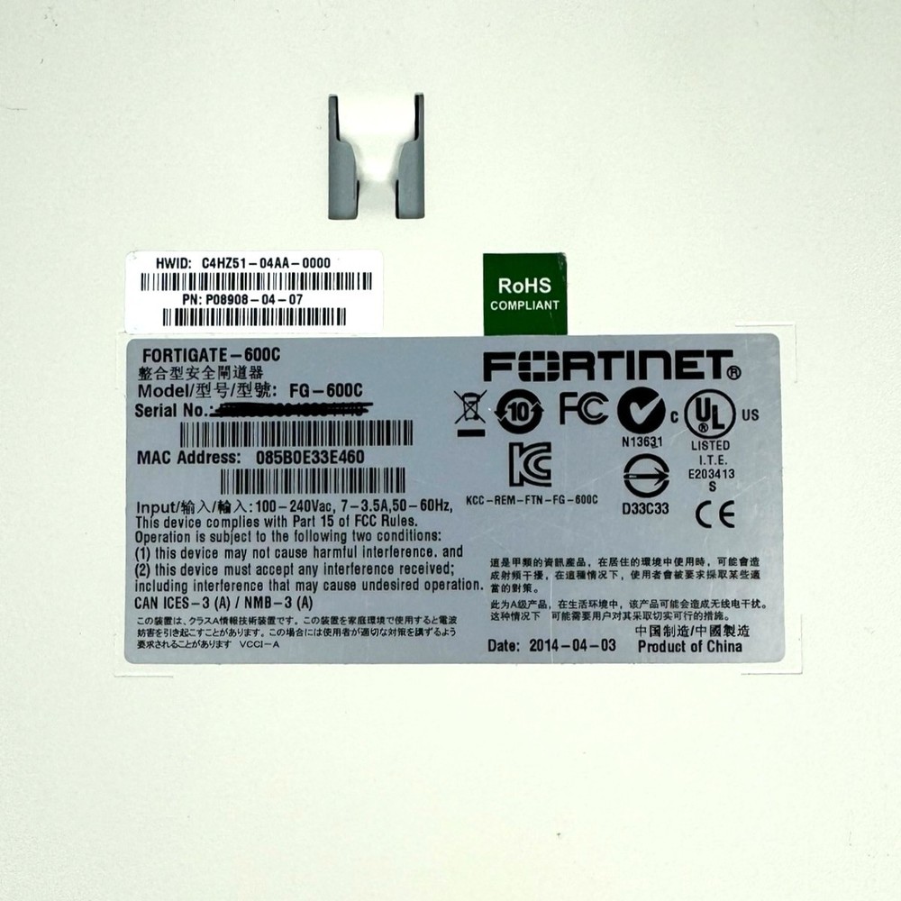 Fortinet FortiGate 600C Firewall Accelerated Network Security Appliance FG-600C