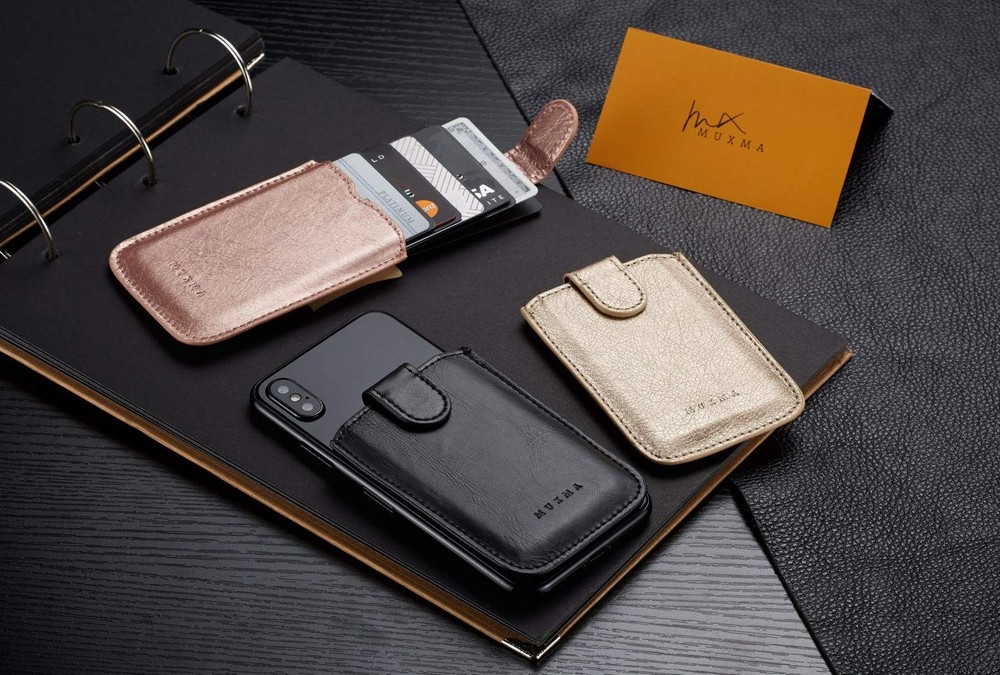 Phone Card Holder RFID Blocking Sleeve, Pu Leather Back Wallet Black