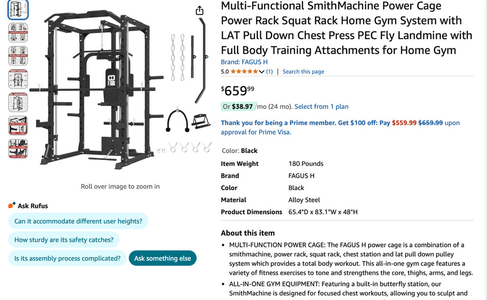 Multi-Functional SmithMachine Power Cage Power Rack Squat Rack Home Gym System