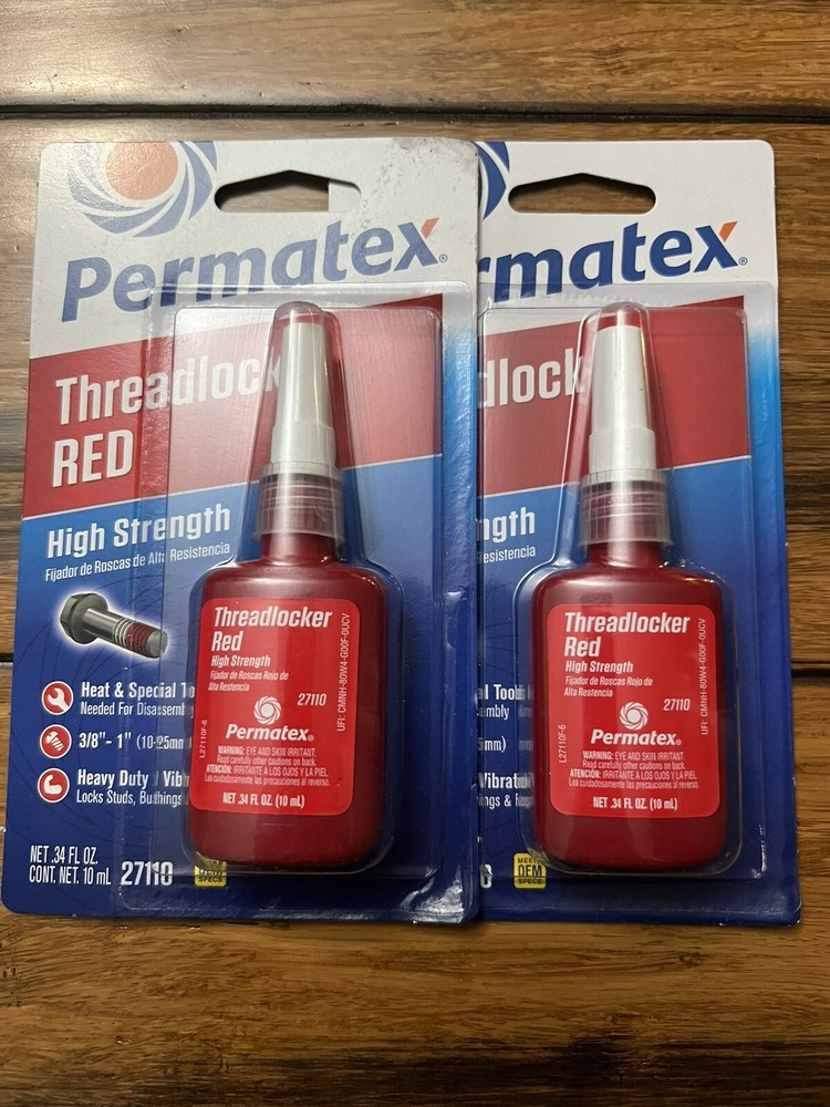 2-Pack Permatex 27110 Threadlocker, High Strength, Red, 10ml