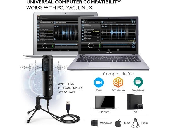 Pyle USB Plug & Play Computer Microphone, For Podcast Gaming & Streaming, Black