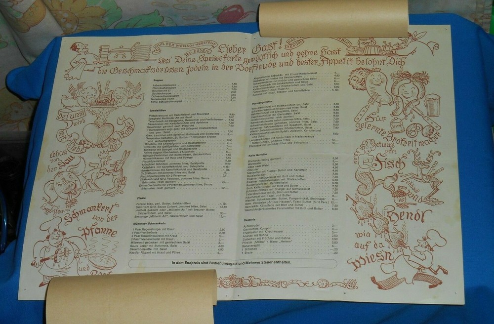 vintage PLATZL restaurant MENU