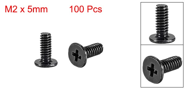 M2 x 5mm Laptop Notebook Computer Screws Phillips Head Screw Black 100pcs