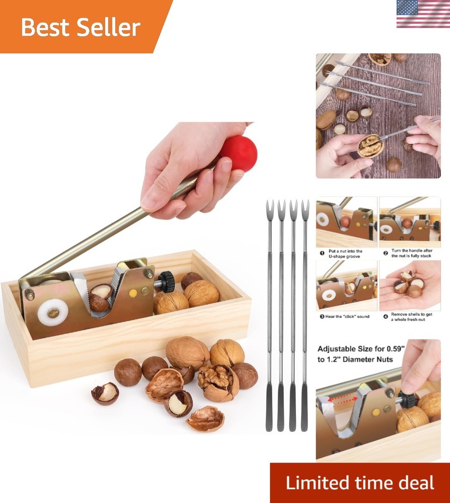 Durable Adjustable Nut Cracker with Rust-Resistant Finish & Picks - 9.84 in