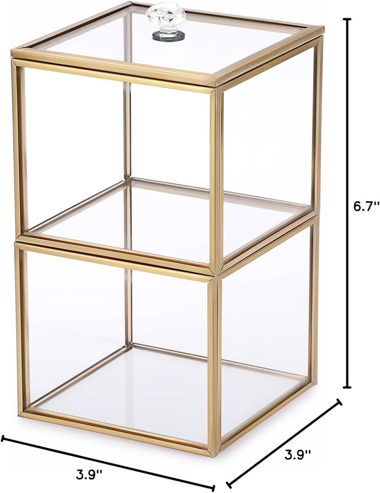 Glass Qtip Holder Dispenser with Lid 2-Tier Stackable Bathroom Containers Cotton