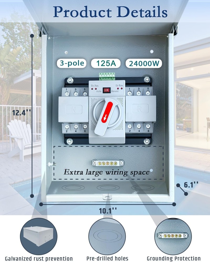 125A Automatic Transfer Switch for Generator, 3P, 120/240V Dual Power Generator