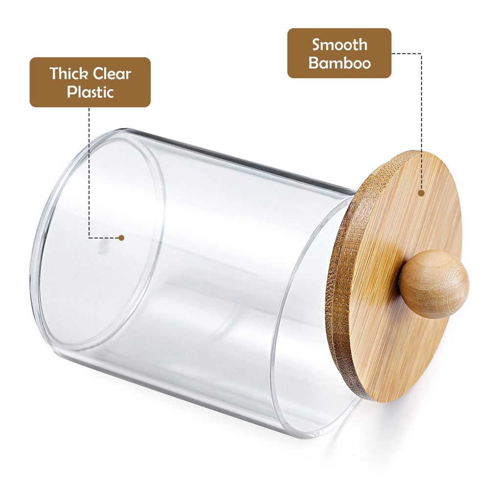 6-Pack Bamboo Qtip Holders - Bathroom Storage for Cotton Balls, Swabs, clear