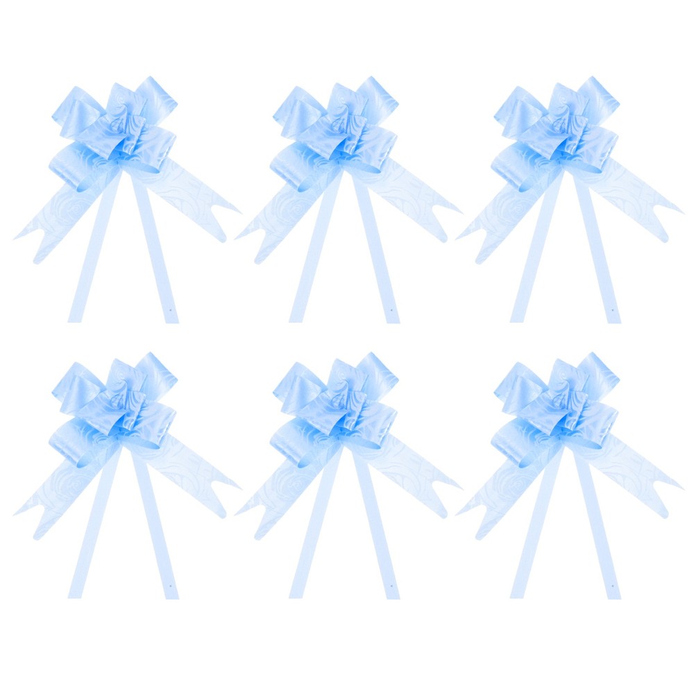 100Pcs 8" Pull Bows Gift Wrapping Pull Bow Rose Pattern Baskets Bows Light Blue