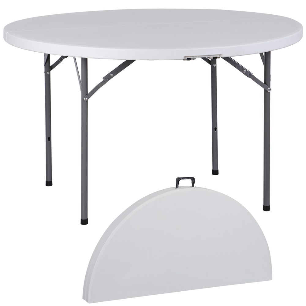 2PCS 4' Round Bi-Folding Camping Table Plastic Dining Card Table Kitchen Outdoor