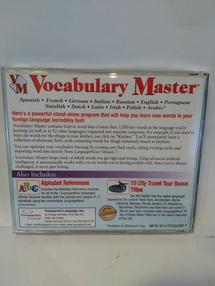 Vocabulary Master PC WIN & MAC 12 Words Different Languages Education Computer