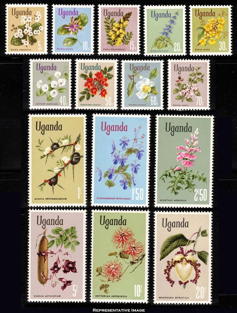 Uganda Scott 115-129 Mint never hinged.