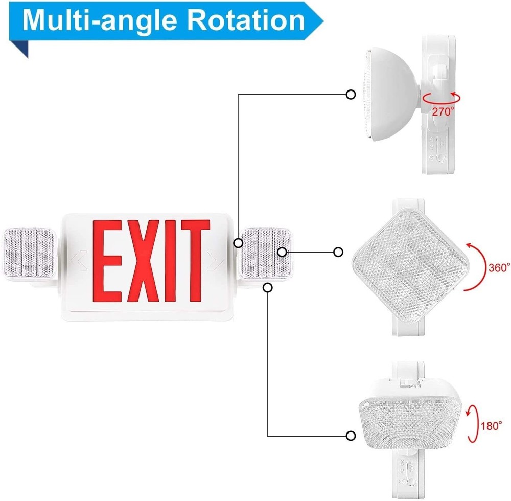 6 Pack LED Exit Sign with Emergency Light–Hi Output Compact Combo UL listed Red