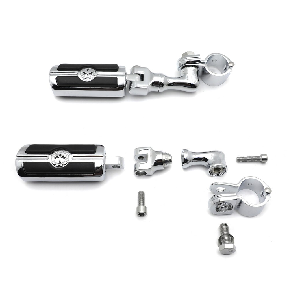 Chrome Angled Adjustable Skull Foot Peg For 1.25" Engine Guard Frame Tube
