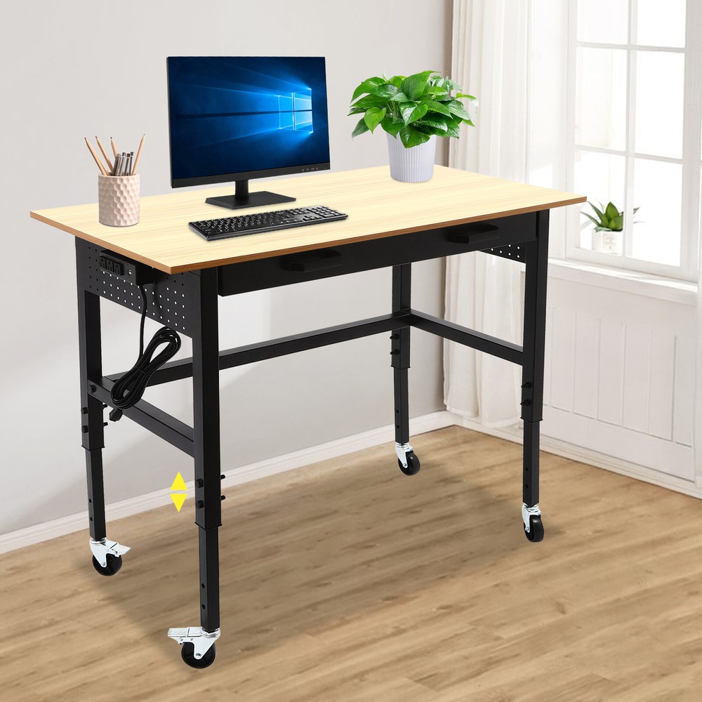 Workbench Height Adjustable Mobile \Garage Office Home Working Desk Table 200lbs
