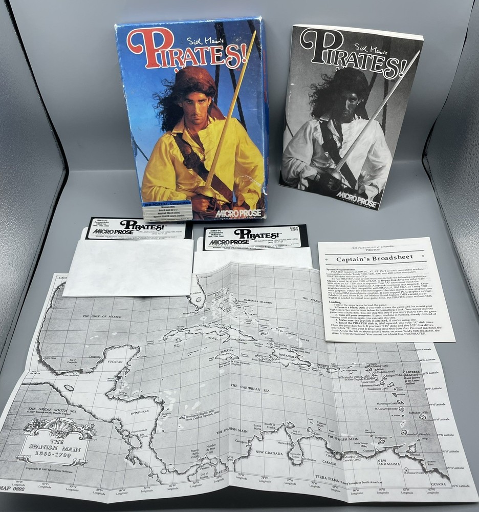 Sid Meier's Pirates! MicroProse IBM PC 5.25" Disk w/ Map & Manual