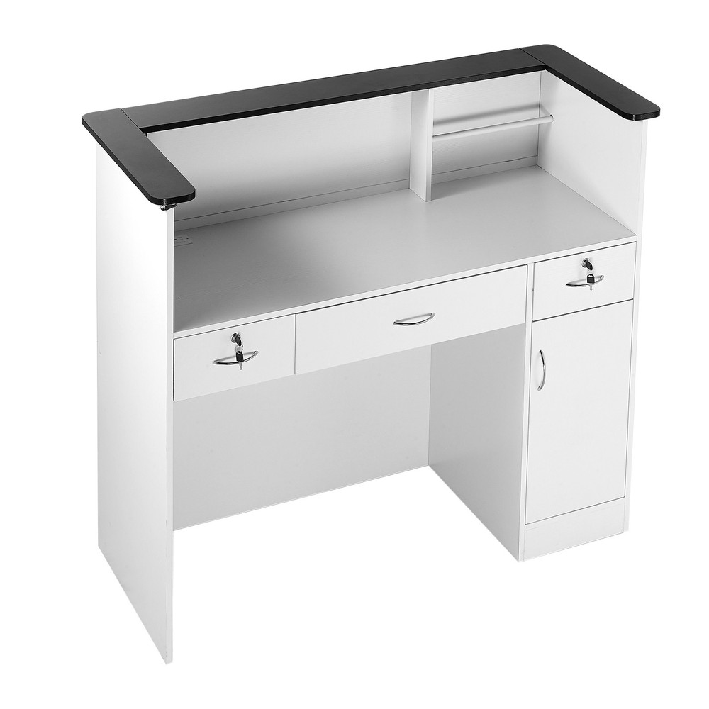 VEVOR Reception Desk 50 inch Rectangular Front Counter Table with LED & Drawers