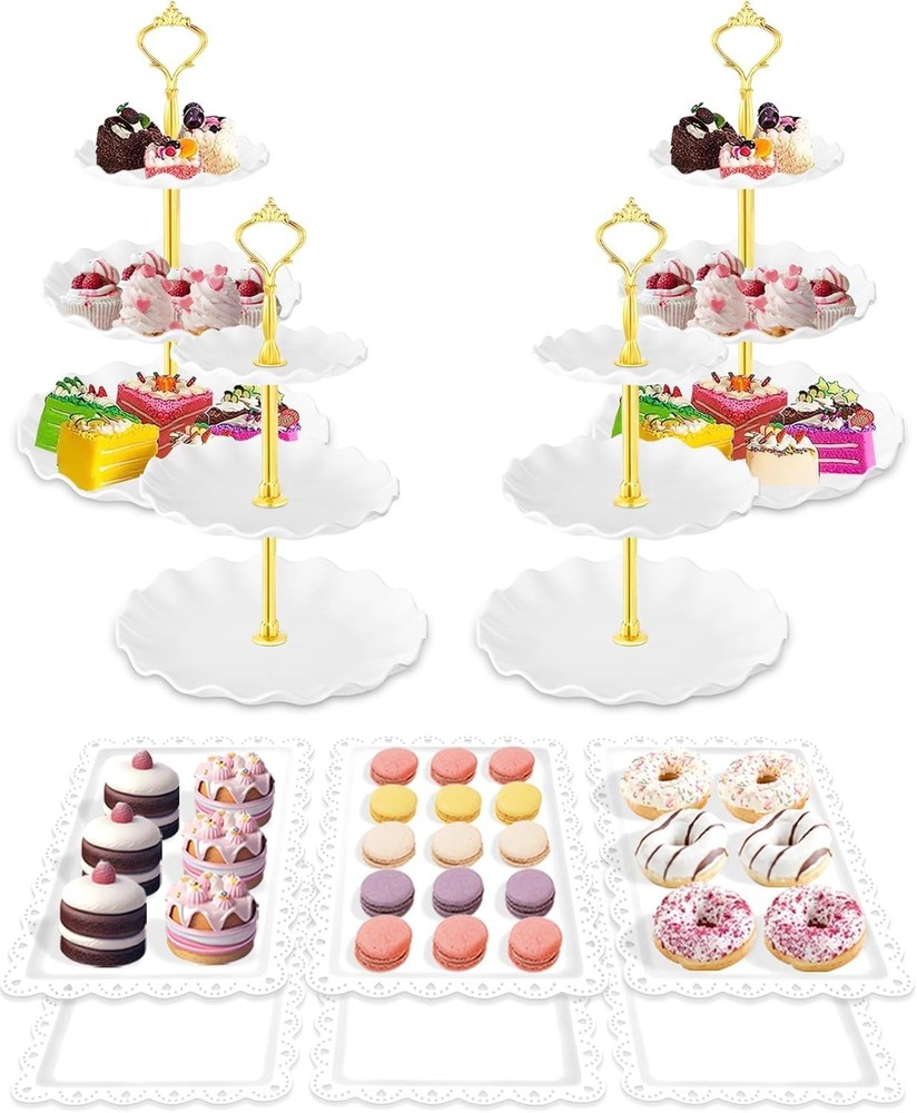 10 Pcs Cake Stand Plastic Dessert Table Display Set, 4 Pcs 3 Tier Cupcake Tower