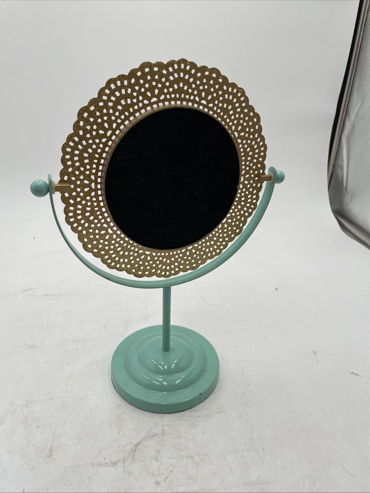 Vintage Tabletop Mirror With Gold Frame And A Blue Base