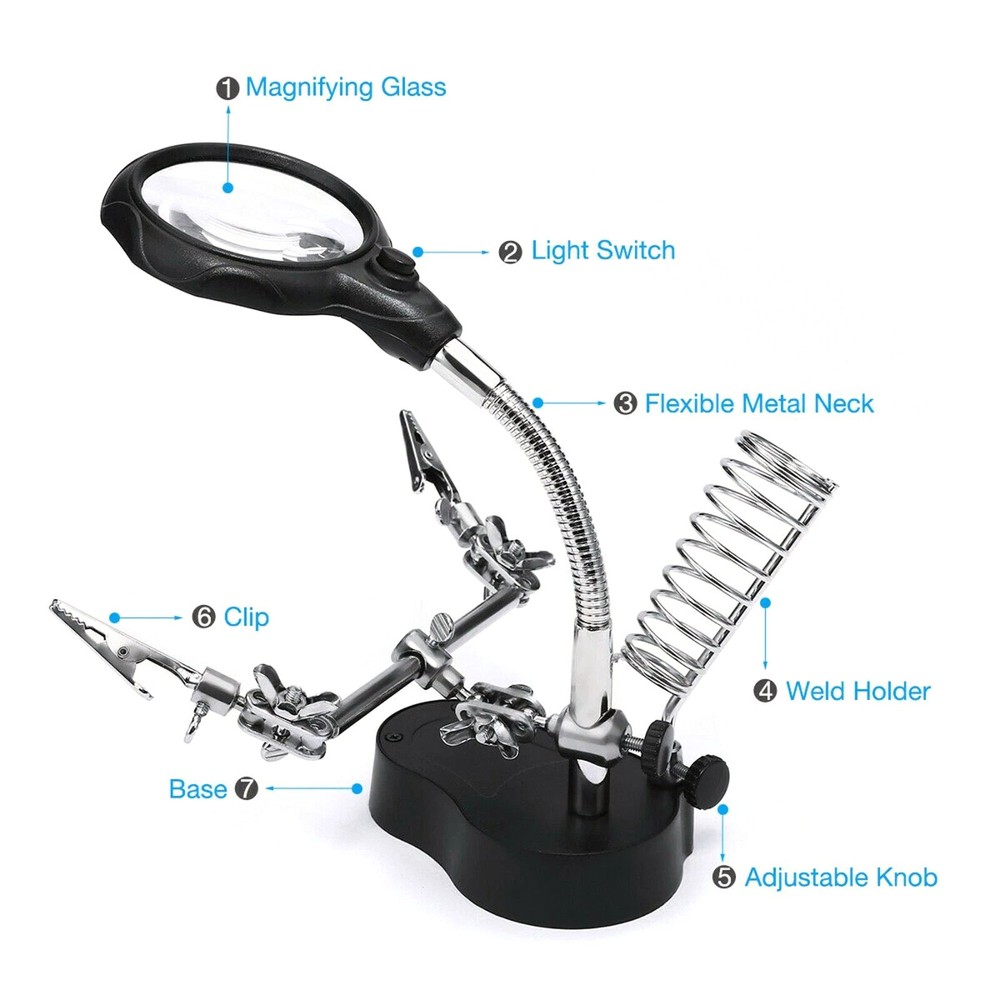 Adjustable Crocodile Clips Soldering Stand with Magnifier&LED for Precision Work