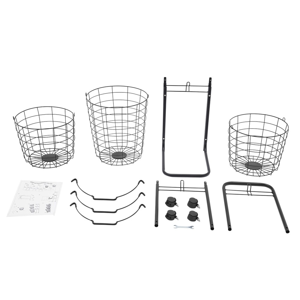 3 Tier Rolling Laundry Hamper with 3 Removable Wire Basket & 4 Universal Wheels