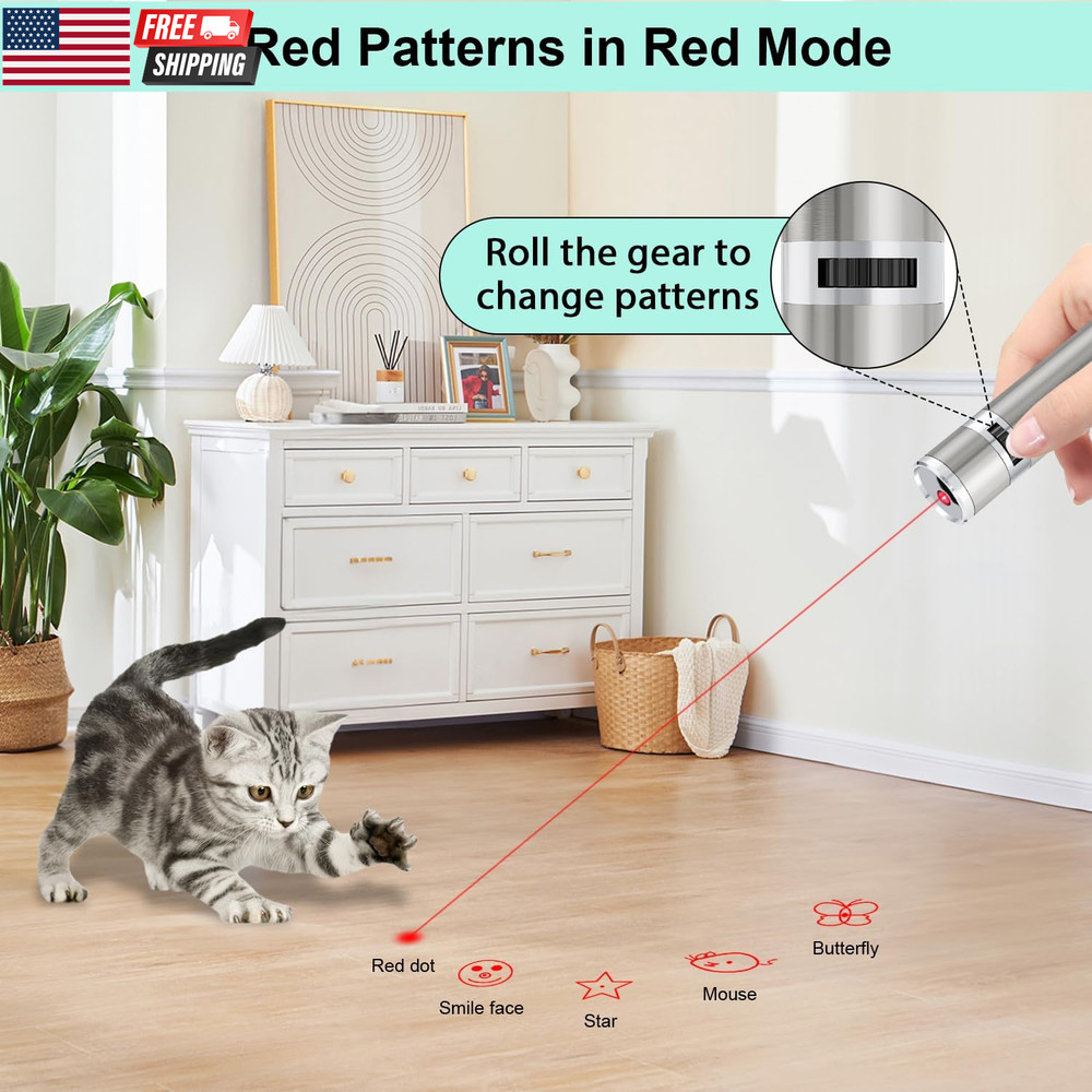 Cat Toys, Rechargeable, 3 Light Modes & 5 Adjustable Patterns, Portable Interact