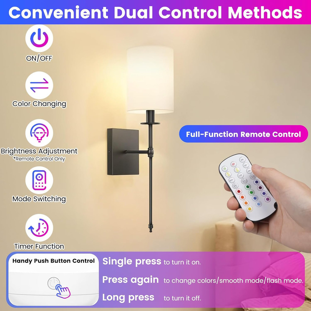 2-Pack Rechargeable Battery Operated Light Bulb with Remote Control, E26 Battery