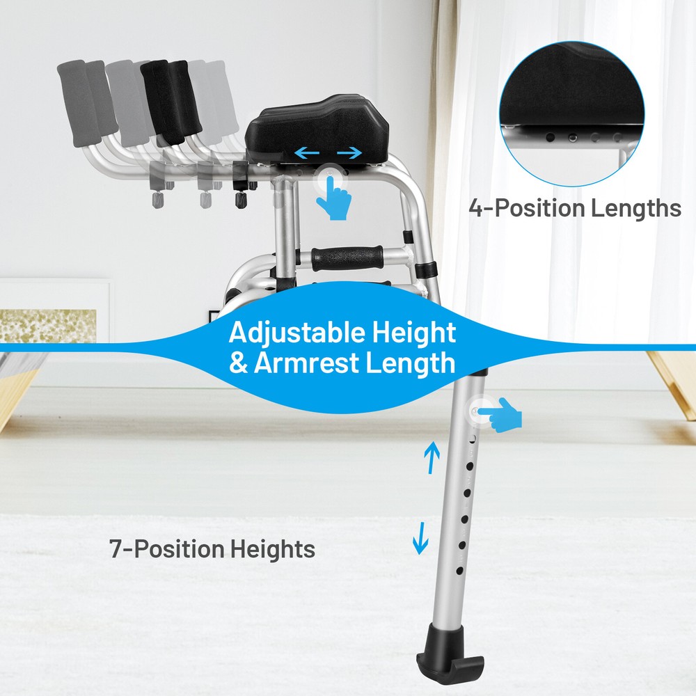 Folding Aluminum Alloy Wheel Walking Frame Adjustable Walker W/Armrest Support