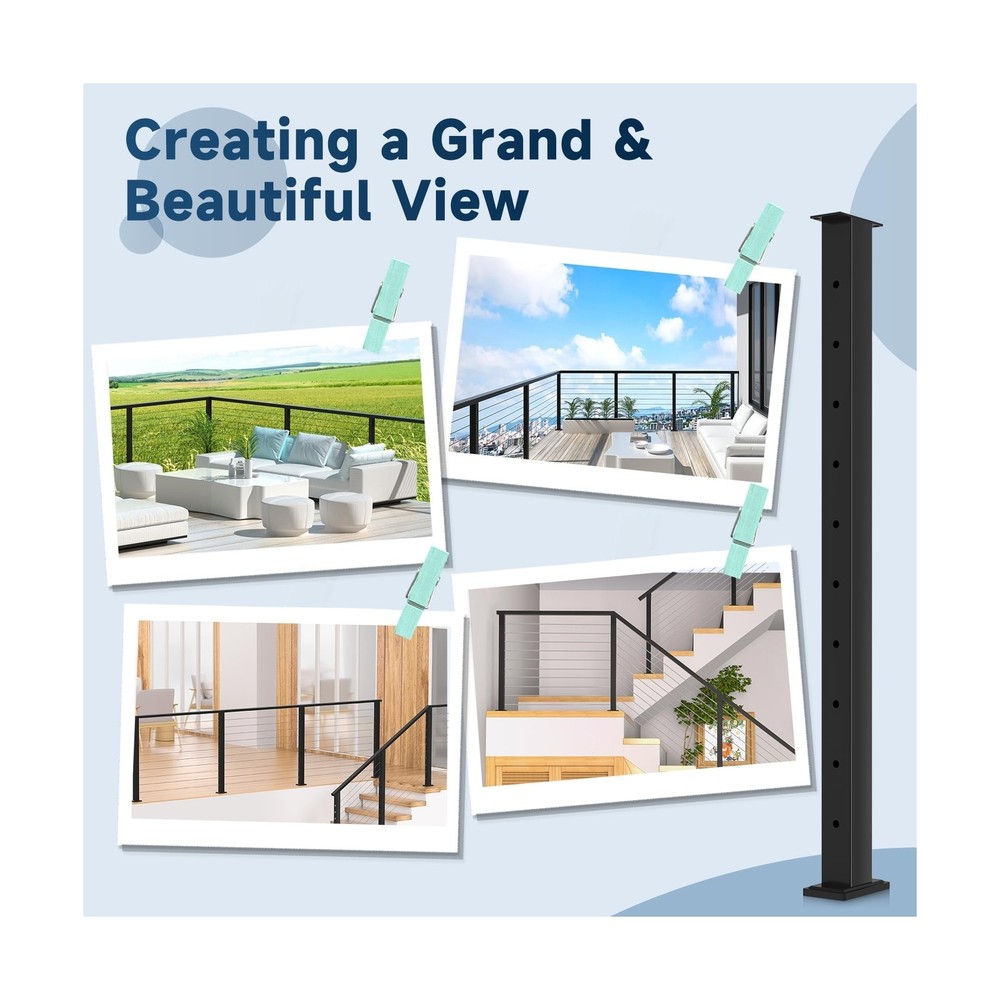 One-Stop Cable Railing Post Kit, 5 Pack Level Drilled Line Post 36", Fixed To...