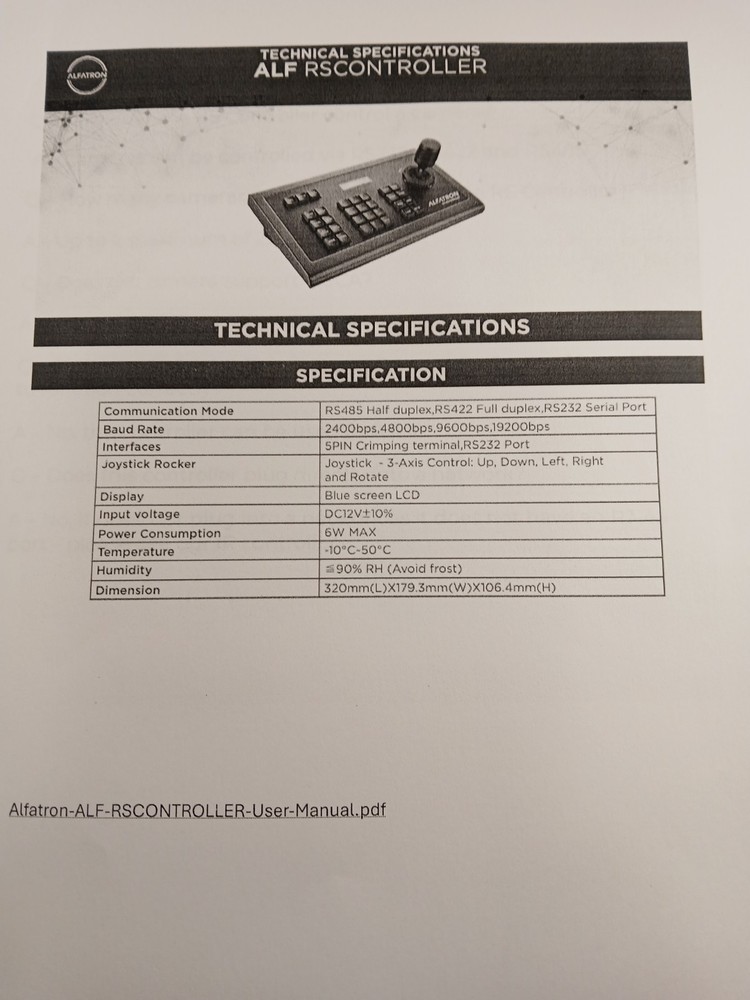 RS-Controller PTZ Camera Joystick Controller Via RS232,RS422 and RS485.