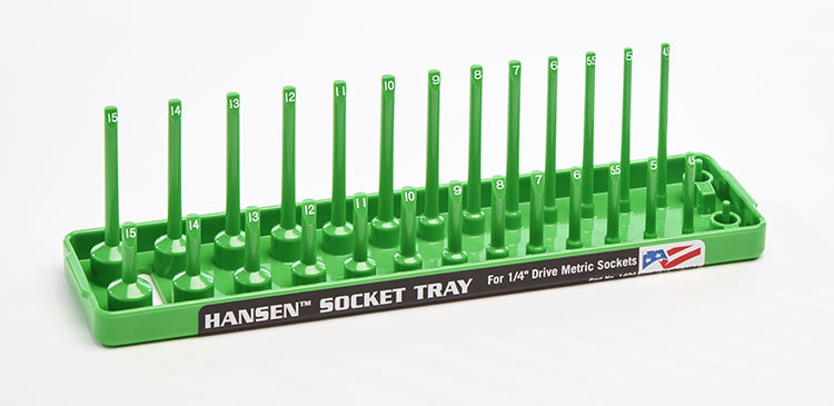 Hansen Global 1404 1/4" Dr. METRIC Socket Organizer GREEN